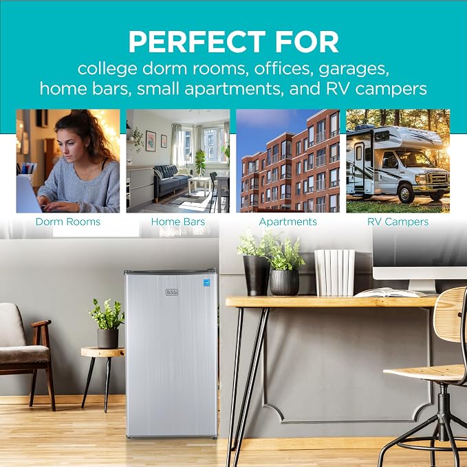 BLACK+DECKER 3.2 Cu. Ft. Compact Refrigerator, BCRK32V, Stainless Look | Energy Star Certified Small Refrigerator, Single Door Mini Fridge with Chiller Compartment, Personal Fridge for Home or Dorm - Image 7
