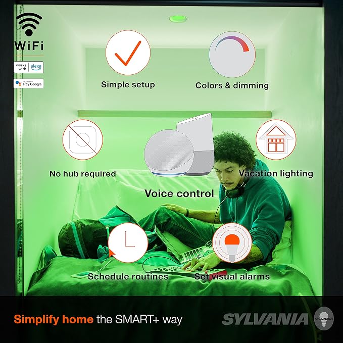 Sylvania WiFi LED Smart Light Bulb, 65W Equivalent Full Color and Tunable White - Image 3