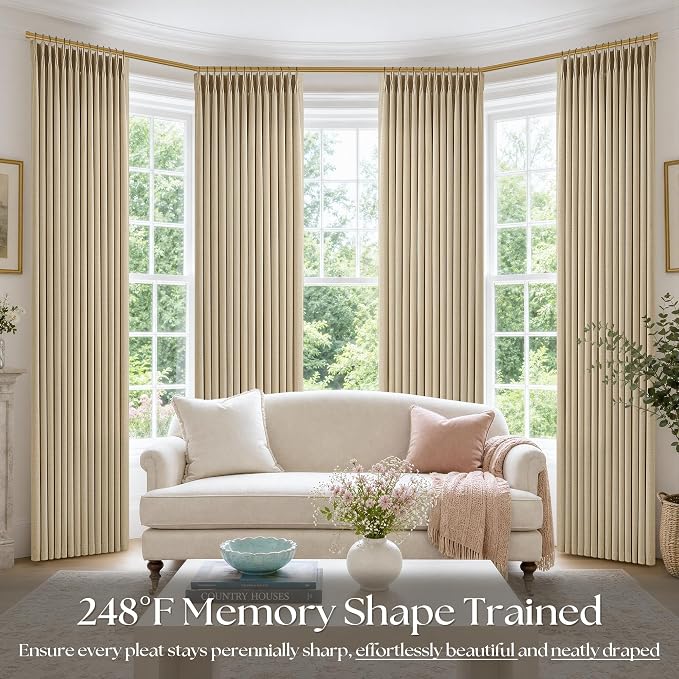 Oatmeal Pinch Pleated Bedroom Curtains 102 Inches Long 4 Panels Set, Memory - Image 7