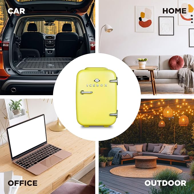 IceBox 4-Liter Mini Fridge Cooler/Warmer, IBMF4SUN, Sun Yellow | Portable Refrigerator Holds 6 Cans, Compact for Skincare, Beverages and Food, Includes 120V AC and 12V Car Adapters - Image 6