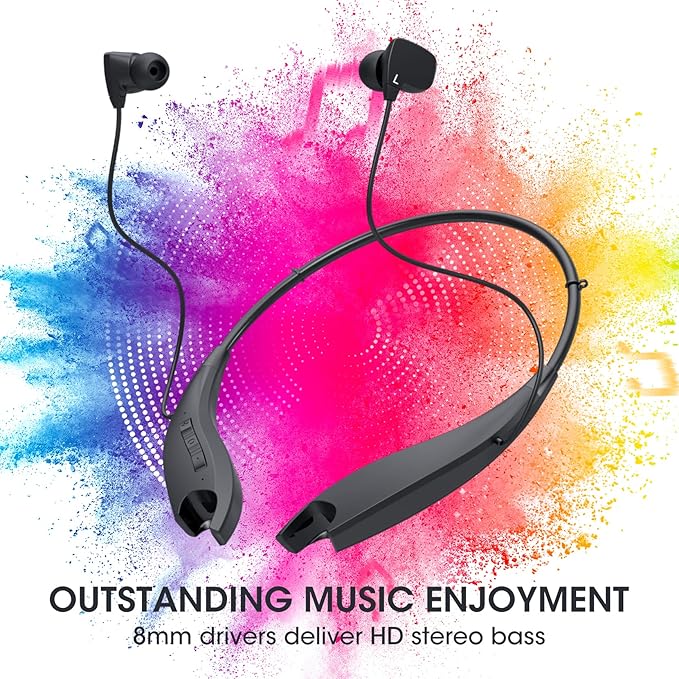 Neckband Bluetooth Headphones, 24H Playtime Wireless Noise Isolation | Around The Neck Headphones Shark Jaw Design, Bluetooth Headsets with Call Vibration, Earbuds Built-in Mic/IPX7 Waterproof - Image 2