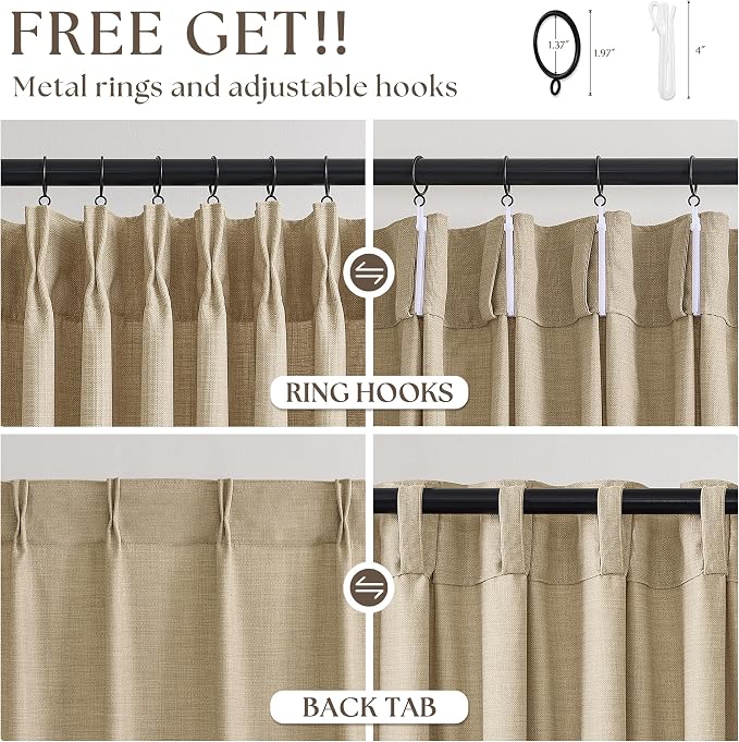 Extra Long 108 Inch Pinch Pleated Living Room Curtains 4 Panels Set, Oatmeal - Image 5