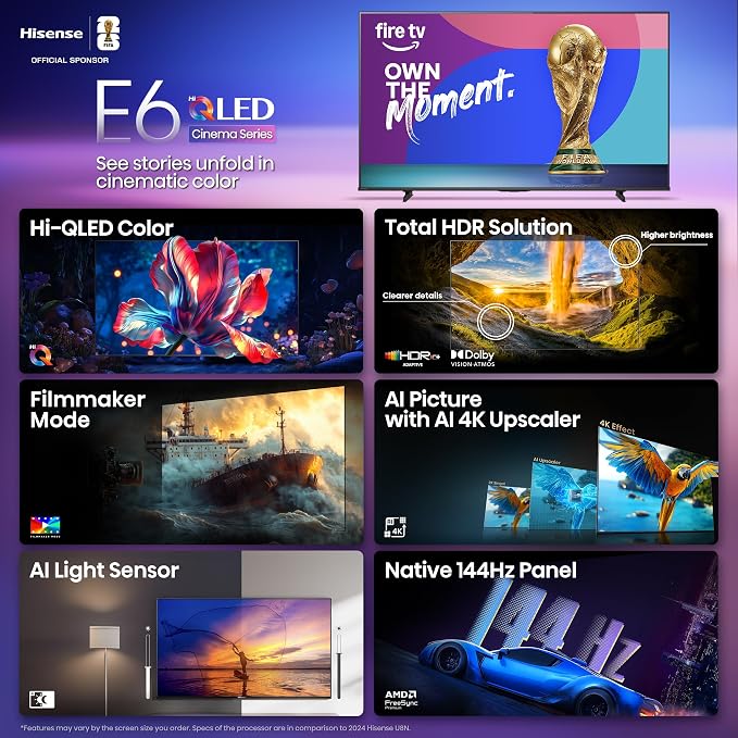 Hisense 100" Class E6 Series QLED 4K UHD Smart Fire TV (100E6QF, 2025 Model) - QLED, Native 144Hz, Dolby Vision IQ · Atmos, Motion Rate 240, HDR 10+, Game Mode Pro, Voice Remote with Alexa - Image 4