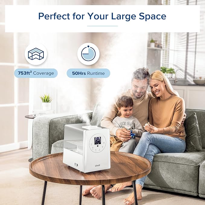 LEVOIT Humidifiers for Bedroom Large Room Home, 6L Warm and Cool Mist Ultrasonic Air Vaporizer for Plants and Whole House, Built-in Humidity Sensor, Essential Oil Diffuser, Whisper Quiet, Timer, White - Image 4