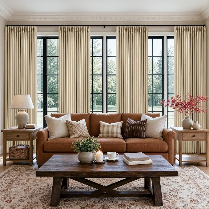 Pinch Pleated Beige Curtains 90 Inches Long - Image 8
