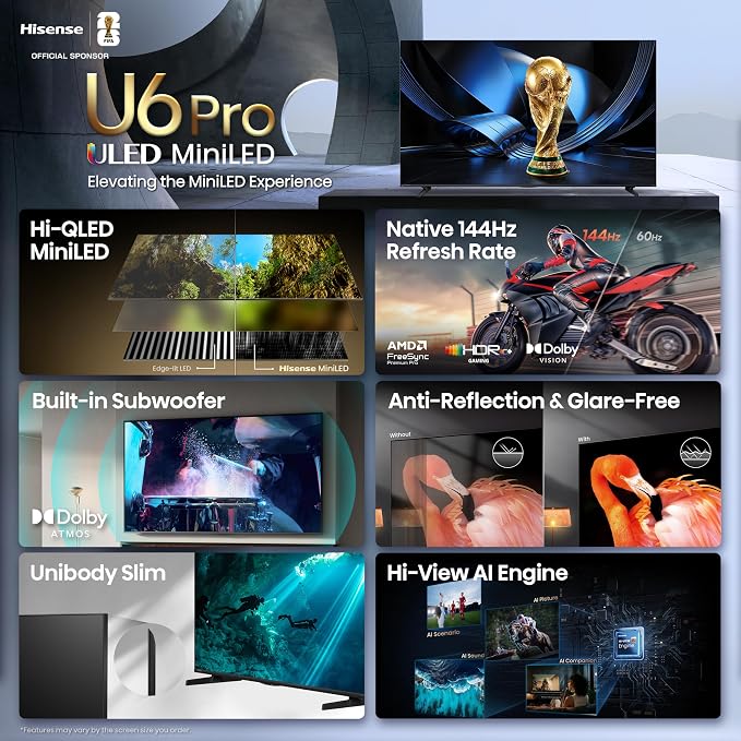 Hisense 55" U6 Pro Series Mini‑LED ULED 4K UHD HDR Gaming AI Smart Fire TV (55U6SF Pro, 2026 New) – Hi-QLED, Native 144Hz, Motion Rate 480, Dolby Vision IQ,· Atmos, HDR10+, Glare-Free, Alexa+ - Image 4