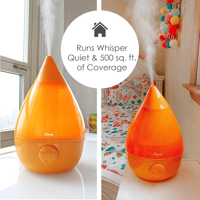 Crane Ultrasonic Cool Mist Humidifier for Bedroom, Baby Nursery, Kids Room, Plants, or Office, Large 1 Gallon Tank, Filter Optional, Orange - Image 5