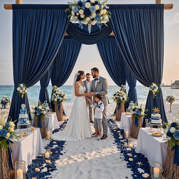 50ft x 12ft Wrinkle Free Navy Blue Backdrop Curtains - Image 4