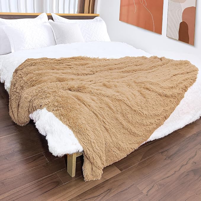 Tuddrom Decorative Extra Soft Faux Fur Throw Blanket 50" x 60", Solid - Image 7