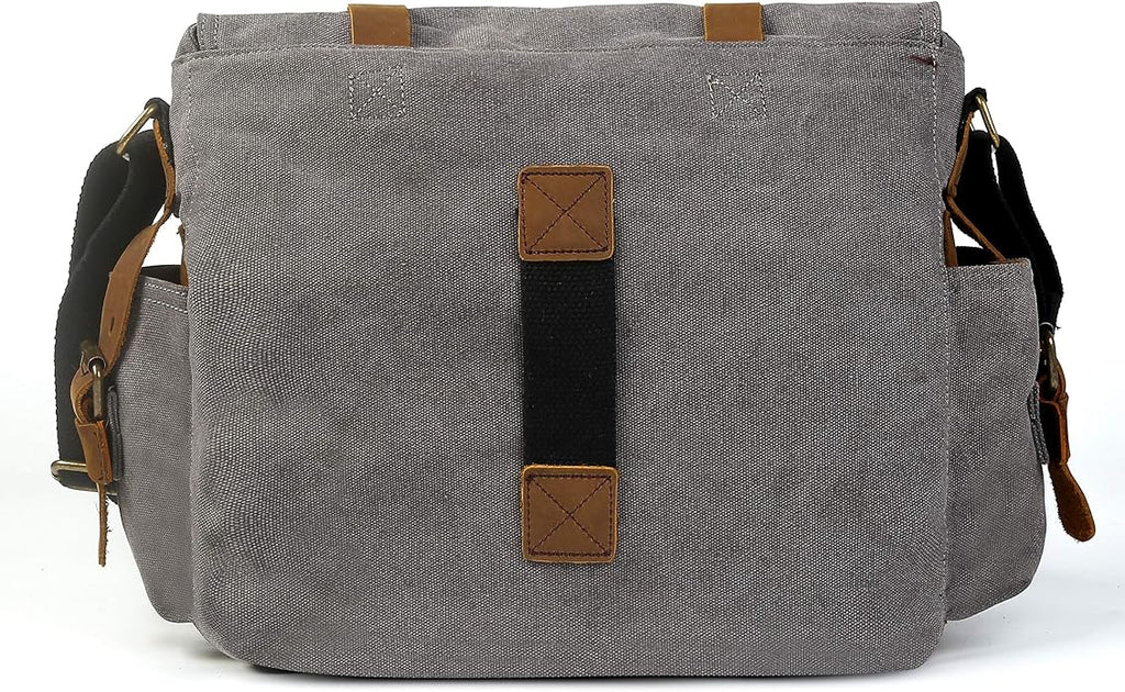 Sechunk Vintage Military Leather Canvas Laptop Bag Messenger Bags Medium - Image 4