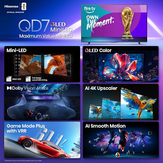 Hisense 65" Class QD7 Series Mini-LED 4K UHD Smart Fire TV (65QD7QF, 2025 Model) - QLED, HDR10+, Dolby Vision, Dolby Atmos, Game Mode Plus, ALLM, Alexa Built in with Voice Remote, Streaming TV, Black - Image 4
