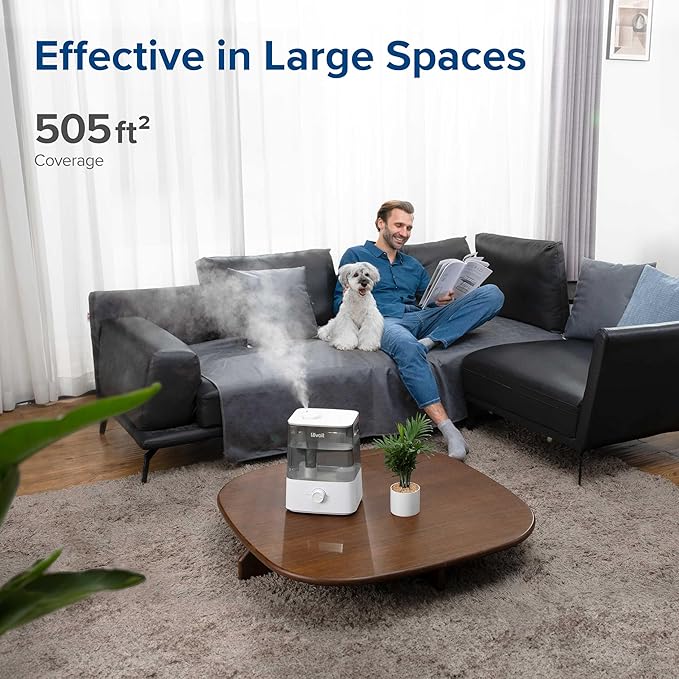 LEVOIT Classic300 Ultrasonic Top Fill Humidifier, Extra Large 6L Tank Last 60-Hour - Super Quiet, Easy to Use and Clean, 360° Rotation Nozzle, Simple Knob Control, Handle, Auto Shut Off, Gray - Image 5