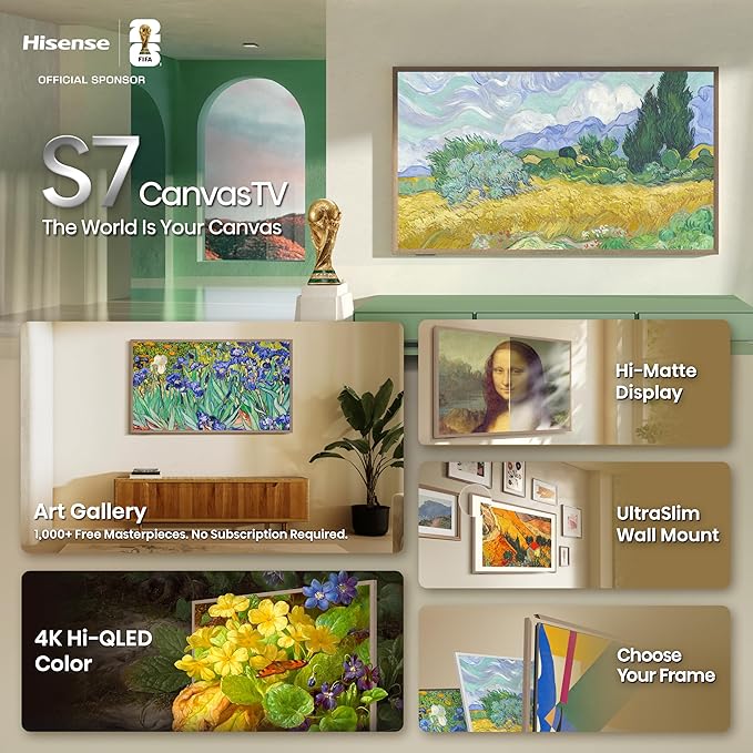 Hisense 55“ Hi-QLED S7 CanvasTV Series 4K UHD Google Smart Art TV (55S7SG, 2026 New) - 144Hz, Art Mode, Anti-Glare Panel, Dolby Vision HDR, Hi-Matte Display, Frame & UltraSlim Wall Mount Included - Image 4