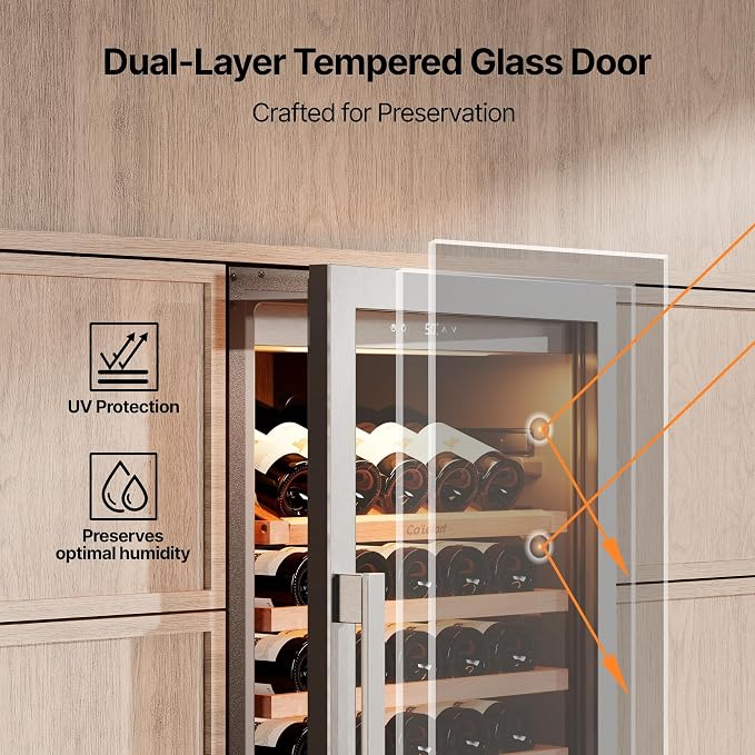 Ca'Lefort 24 Inch Wine Fridge, 166 Bottle Built-In Wine Cooler | 69-Inch Tall Wine Cellar, Quiet Inverter Compressor, 40-65°F Temperature Control, Display Shelf, Glide-Out Shelves & Drawer - Image 5
