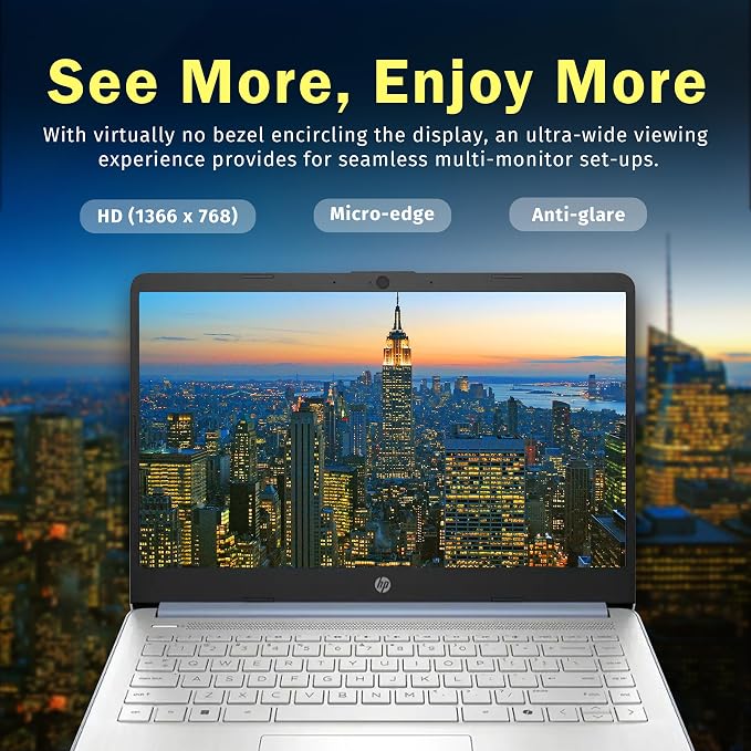 HP Stream 14" HD Laptop, Intel Processor N150, 4GB RAM, 128GB UFS, Intel Graphics, Copilot, Fast Charge, Wi-Fi 6, Windows 11 S, Sky Blue (Renewed) - Image 3