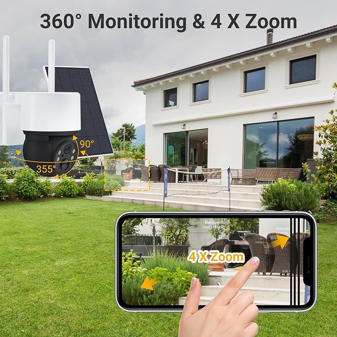 Solar Cameras for Home Security, Security Cameras Wireless Outdoor, 360° Pan & - Image 2