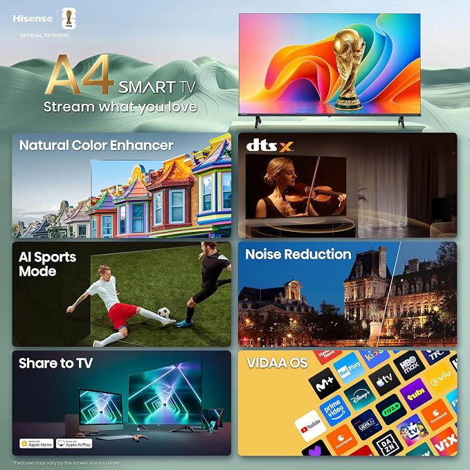 Hisense 32-Inch Class A4 Series HD 1080p Smart VIDAA TV (32A4NV, 2026 Model) - DTS Virtual: X, Noise Reduction, AI Sports Mode, Apple Airplay & Apple Home, Alexa Built in - Image 4