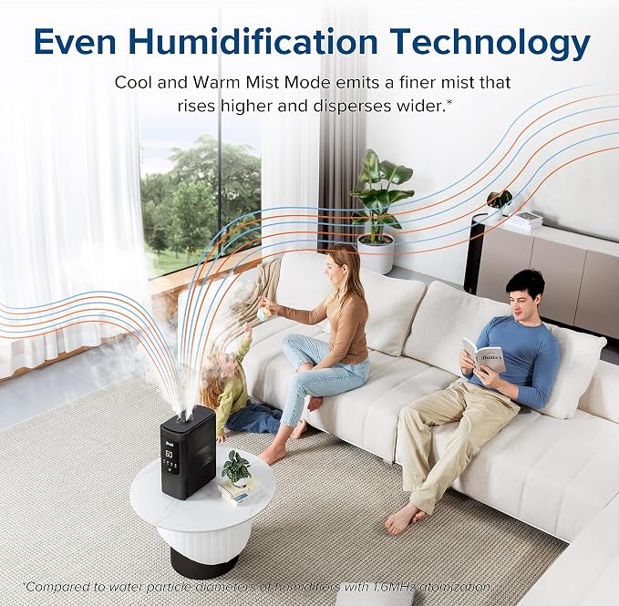 LEVOIT 6L Smart Warm and Cool Mist Humidifiers for Home Bedroom, 60H Runtime and Auto Customized Humidity for Large room, Schedule, Easy Top Fill, Essential Oil Diffuser, Whisper-Quiet, Handle, Black - Image 4