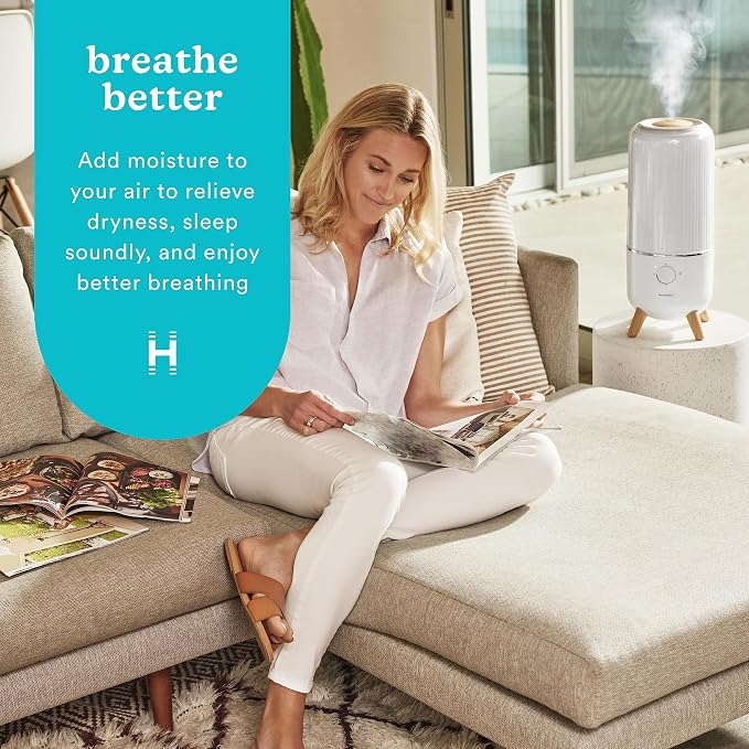 Homedics Ultrasonic Humidifier, Bedrooms and Home Offices, 0.97-Gallon Tank, 45-Hour Runtime, Visible Ultra-Quiet Cool Mist, Aromatherapy, Demineralization Cartridge, Night-Light, Auto-Off, White - Image 2