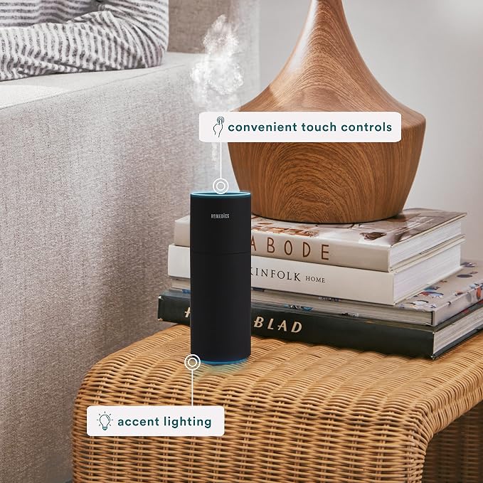 Homedics Portable Humidifier - Small Air Humidifiers for Bedroom, Plants, Office, Travel - Cool Mist Humidifiers, Color-Changing Accent Light, 2 Mist Settings, Black - Image 6