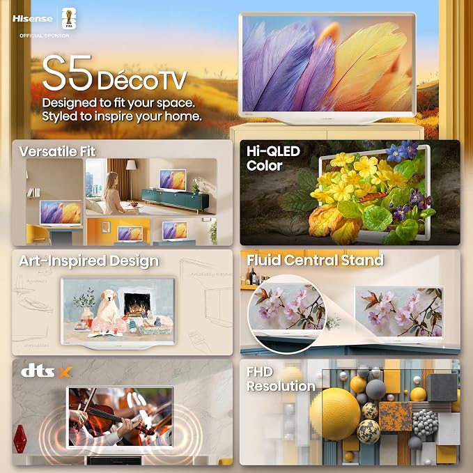 Hisense 32-Inch S5 DécoTV Series Hi-QLED FHD Smart Fire TV (32S5QF) - Versatile Fit, Hi-QLED Color, Art-Inspired Design, Fluid Central Stand, DTS Virtual: X, Stream Live TV Without Cable - Image 4
