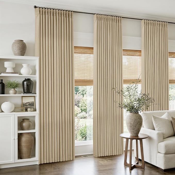 Tan Beige Pinch Pleated Linen Curtains 84 Inches Long - Image 8