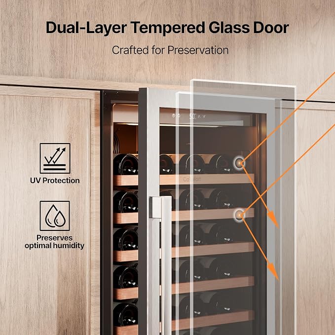 Ca'Lefort 24 Inch Wine Fridge, 90 Bottle Built-In Wine Cooler | 55-Inch Tall Wine Cellar, Quiet Inverter Compressor, Precise 40-65°F Temperature Control, Glide-Out Shelves & Storage Drawer - Image 4