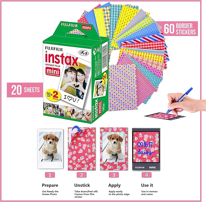 Fujifilm Instax Mini Instant Film 5 Plastic Desk Frames, 60 Sticker Frames - Image 2
