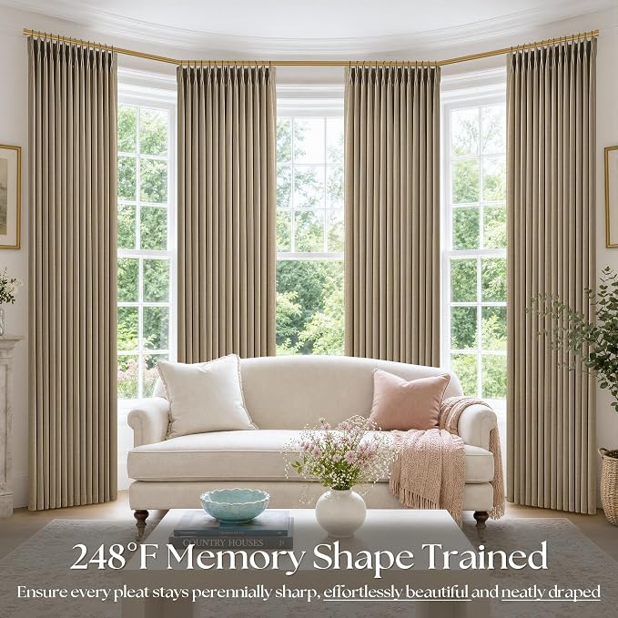 Light Brown Pinch Pleated Bedroom Curtains 102 Inches Long 4 Panels Set - Image 6