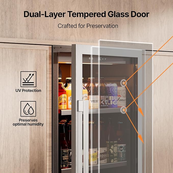 Ca'Lefort Beverage Refrigerator Cooler - 24 Inch Beverage Fridge 238 Can with Glass Door, Built-in or Freestanding Refrigerator with 3 Color LED, Drink Cooler for Soda Beer or Wine (Right-Hinged) - Image 6