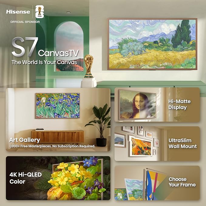 Hisense 50“ Hi-QLED S7 CanvasTV Series 4K UHD Google Smart Art TV (50S7SG, 2026 New) - Art Mode, Anti-Glare Panel, Dolby Vision HDR, Hi-Matte Display, Frame & UltraSlim Wall Mount Included - Image 4
