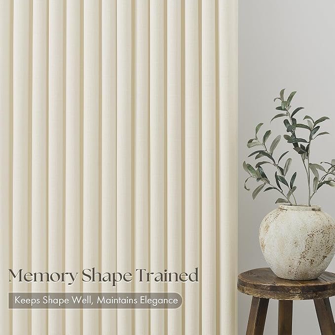 Cream Beige Pinch Pleated Linen Curtains 84 Inch 4 Panels Set - Image 4