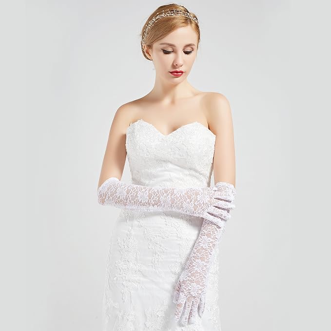 BABEYOND Lace Gloves for Women Long Floral Wedding Gloves for Bride Satin Elbow - Image 4