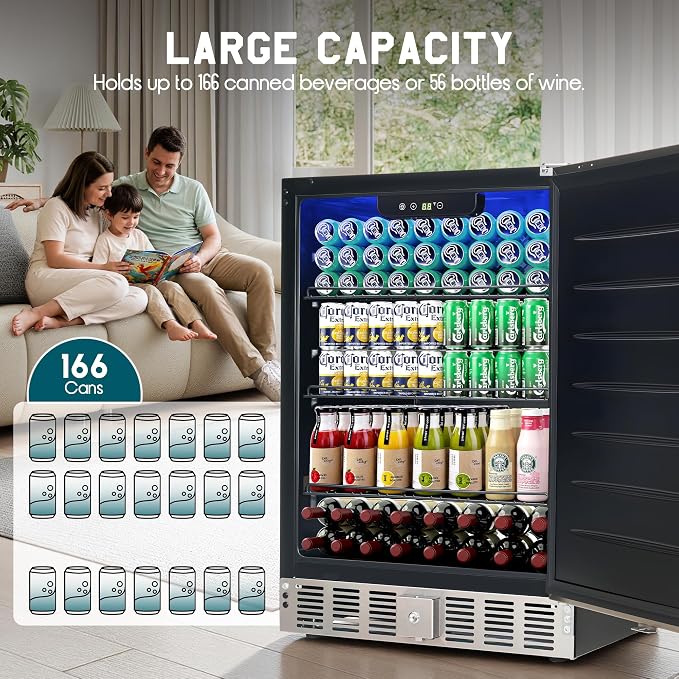 Albott 24 Inch Outdoor Beverage Fridge, 5.0 Cu.Ft Beverage Refrigerator | Holds 166 Cans, 32-50°F Drink Cooler with IPX4 Waterproof Design, Auto-Defrost, Built-In or Freestanding for Patio & Backyard - Image 2