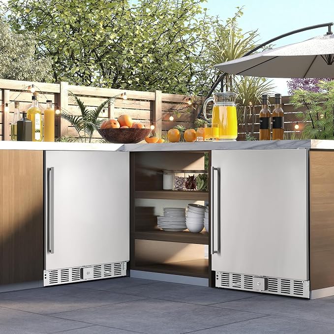 Albott 24 Inch Outdoor Beverage Fridge, 5.0 Cu.Ft Beverage Refrigerator | Holds 166 Cans, 32-50°F Drink Cooler with IPX4 Waterproof Design, Auto-Defrost, Built-In or Freestanding for Patio & Backyard - Image 9
