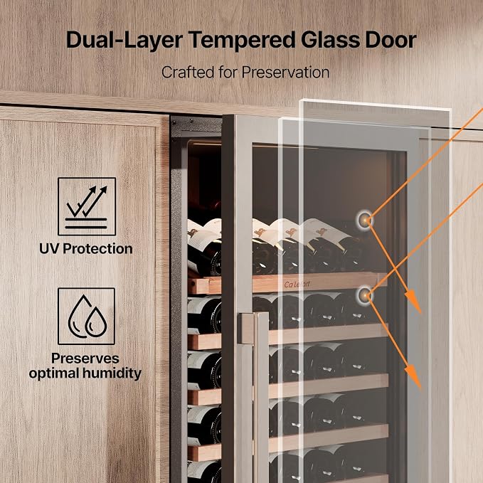 Ca'Lefort 24 Inch Dual Zone Wine Fridge, 155 Bottle Built-In Wine Cooler | 69-Inch Tall Wine Cellar, Quiet Inverter Compressor, 40-65°F Temperature Control, Display Shelf, Glide-Out Shelves & Drawer - Image 4