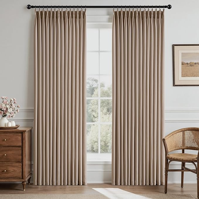 Memory Trained Pinch Pleated Curtains 90 Inches Long, Viral Linen Pinch Pleat by ANRODUO