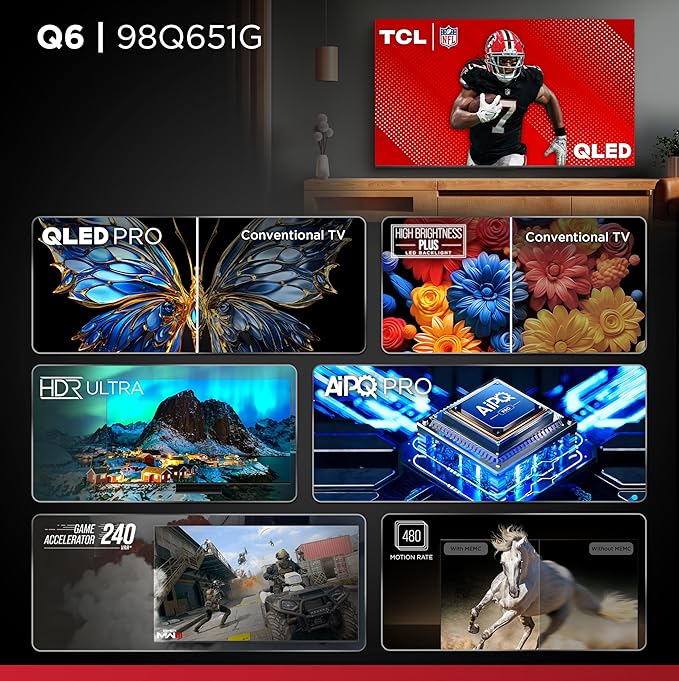 TCL 98-Inch Q65 QLED 4K UHD Smart TV with Google TV (98Q651G, 2024 Model) Dolby Vision, Dolby Atmos, HDR Pro+, Game Accelerator Enhanced Gaming, Voice Remote, Works with Alexa, Streaming Television - Image 4