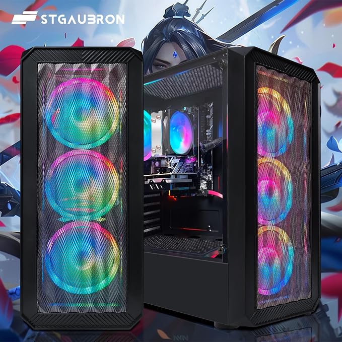 STGAubron Gaming PC Desktop,R3 3200G,RX 590 8G,16G DDR4,512G SSD | Gaming Computer Tower for Streaming,Video Editing,Home,School,R3 up to 3.6GHz,ARGB Fan,WiFi,BT 5.0,4K DP,HDMI,Win11 Home - Image 3