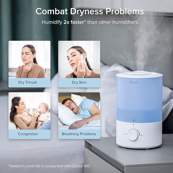 LEVOIT Dual 150 Humidifiers for Bedroom Large Room, 3L Cool Mist Top Fill Essential Oil Diffuser for Baby Nursery and Plants, 360° Nozzle, Quiet Rapid Ultrasonic Humidification for Home, Blue - Image 8