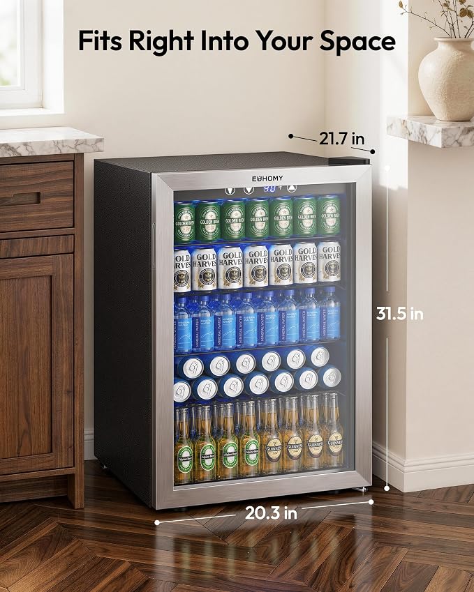 EUHOMY 4.5 Cu.ft Beverage Refrigerator and Cooler, 145 Can Mini fridge with Glass Door for Soda Beer Wine, Small Drink Dispenser with Digital Adjustable Thermostat for Home Office Bar - Image 5
