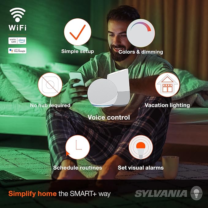 SYLVANIA Wifi LED Smart Light Bulb, 60W Equivalent Full Color and Tunable White - Image 3