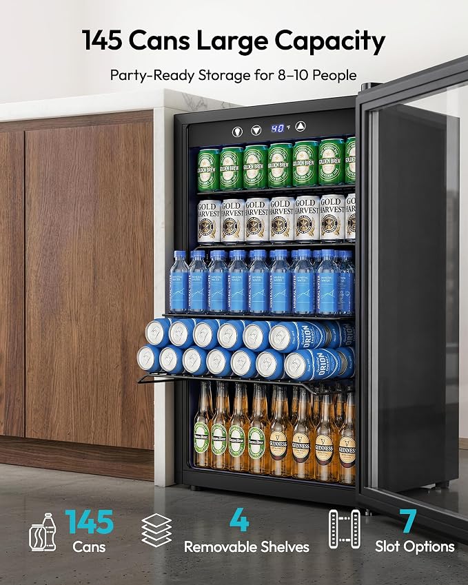 EUHOMY 4.5 Cu.ft Beverage Refrigerator and Cooler, 145 Can Mini fridge with Glass Door for Soda Beer Wine, Small Drink Dispenser with Digital Adjustable Thermostat for Home Office Bar - Image 2
