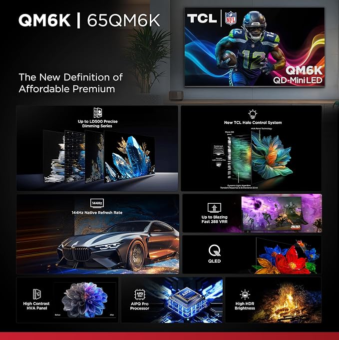 TCL 65 Inch Class QM6K Series | Mini LED QLED 4K HDR | 65QM6K, Latest Model | 120HZ-144HZ High Brightness Smart Google TV Dolby Atmos Onkyo Audio | Voice Remote Alexa Gaming Streaming Television - Image 4