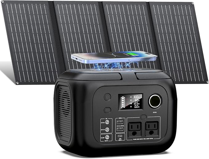 SinKeu Solar Powered Generator 300W Peak/70400mAh, 260Wh Portable Power Station with Panels 40W Included, Solar Generator with AC Outlet 110V for Home Use, Camping, Outdoor, Power Backup by SinKeu