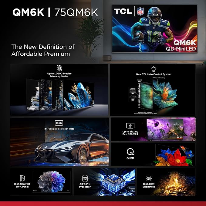 TCL 75 Inch Class QM6K Series | Mini LED QLED 4K HDR | 75QM6K, Latest Model | 120HZ-144HZ High Brightness Smart Google TV Dolby Atmos Onkyo Audio | Voice Remote Alexa Gaming Streaming Television - Image 4