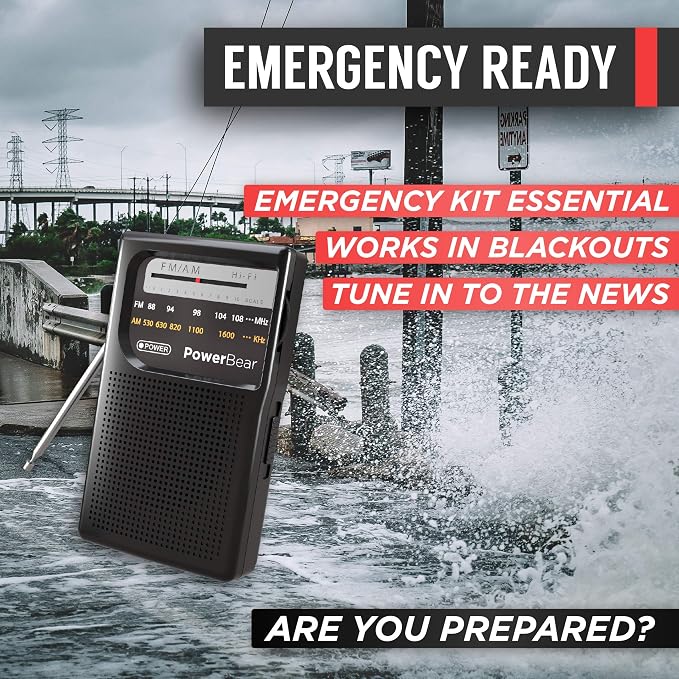 PowerBear Portable Radio | AM/FM, 2AA Battery Operated with Long Range Reception for Indoor, Outdoor & Emergency Use | Radio with Speaker & Headphone Jack (Black) - Image 6