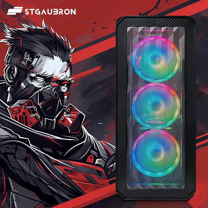 STGAubron Gaming PC Desktop,R3 3200G,RX 590 8G,16G DDR4,512G SSD | Gaming Computer Tower for Streaming,Video Editing,Home,School,R3 up to 3.6GHz,ARGB Fan,WiFi,BT 5.0,4K DP,HDMI,Win11 Home - Image 2