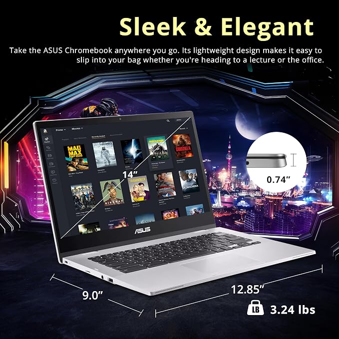 ASUS Chromebook CX1400CNA-WS01 14" HD Anti-Glare Laptop, Intel Celeron N3350 Processor, 4GB RAM, 32GB eMMC, Intel HD Graphics, 720p HD Camera, Wi-Fi, Bluetooth, Chrome OS, Silver (Renewed) - Image 5