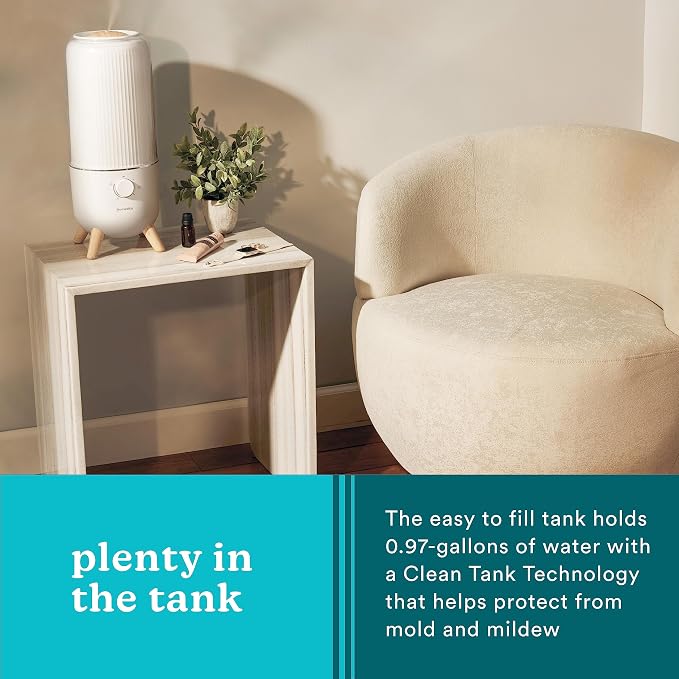 Homedics Ultrasonic Humidifier, Bedrooms and Home Offices, 0.97-Gallon Tank, 45-Hour Runtime, Visible Ultra-Quiet Cool Mist, Aromatherapy, Demineralization Cartridge, Night-Light, Auto-Off, White - Image 6
